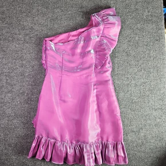Madison & Main Iridescent Lilac One Shoulder Ruffle Party Dress L Prom Y2K NWT - Picture 11 of 16